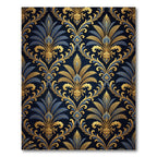Ornate Gold and Navy Foliage Damask Rug