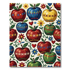 Folk Art Apple and Floral Illustration Rug