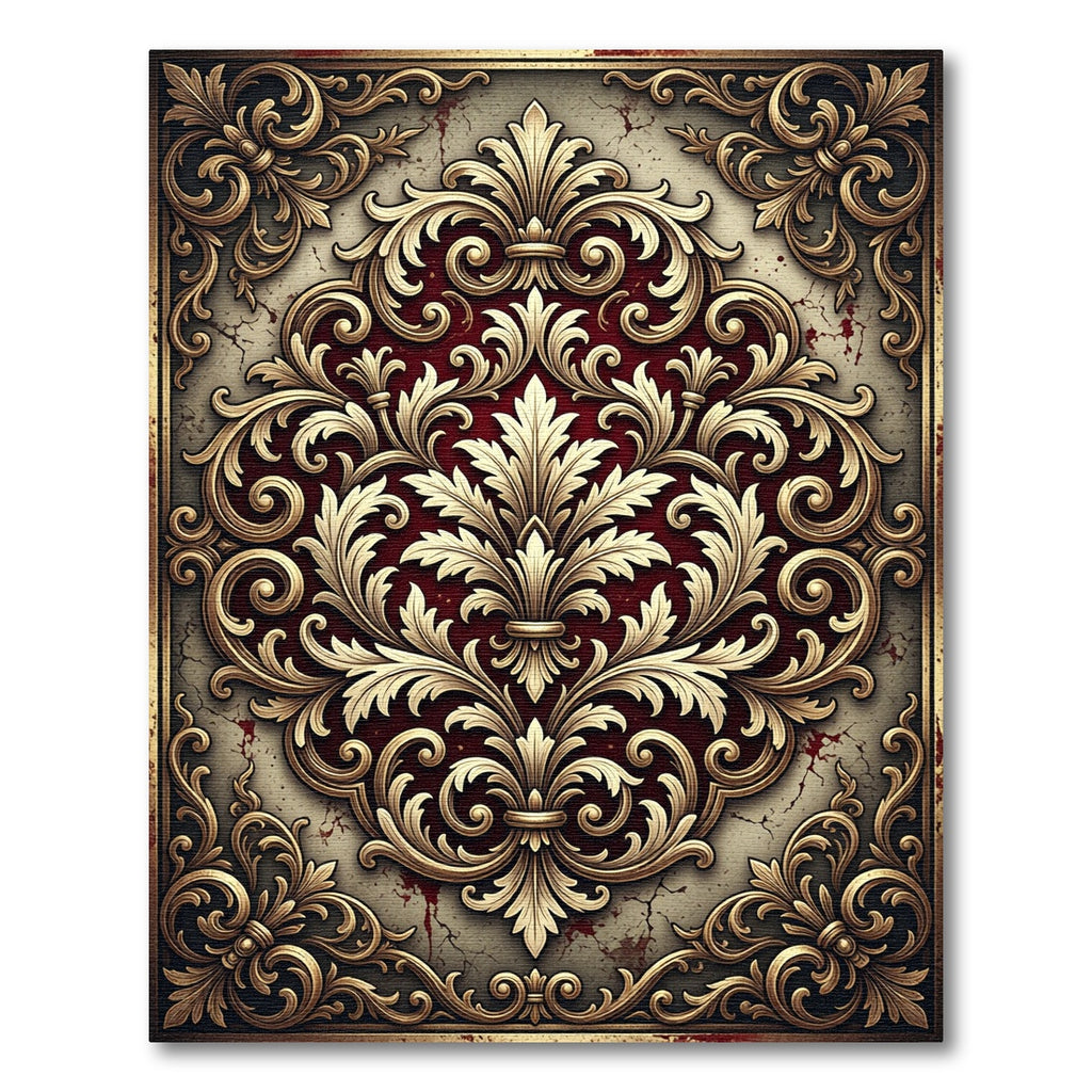 Ornate Golden Damask Crimson Royal Filigree Rug
