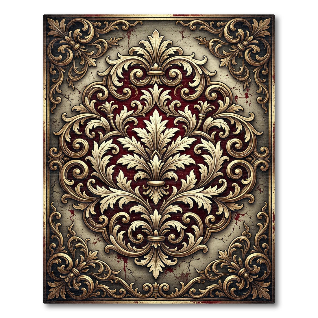 Ornate Golden Damask Crimson Royal Filigree Rug