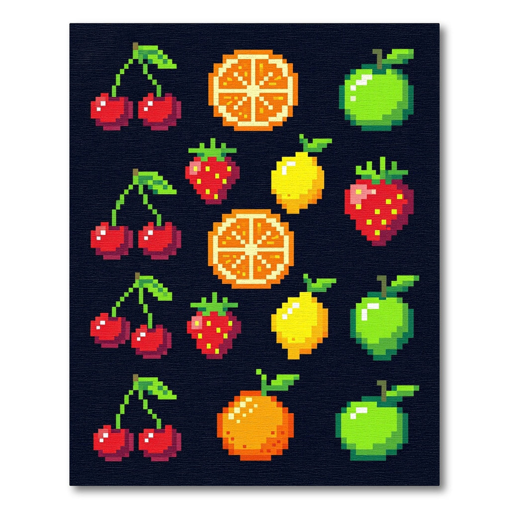 Fun Pixelated Fruit Grid Array Rug