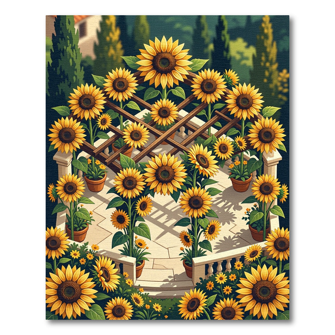 Golden Sunflower Lattice Garden Trellis Rug