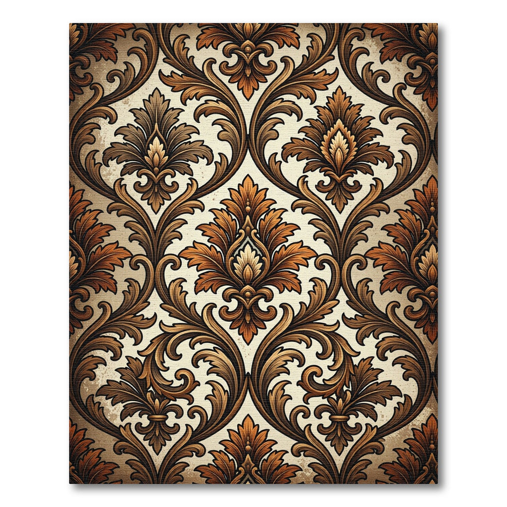 Ornate Brown Golden Acanthus Swirl Rug