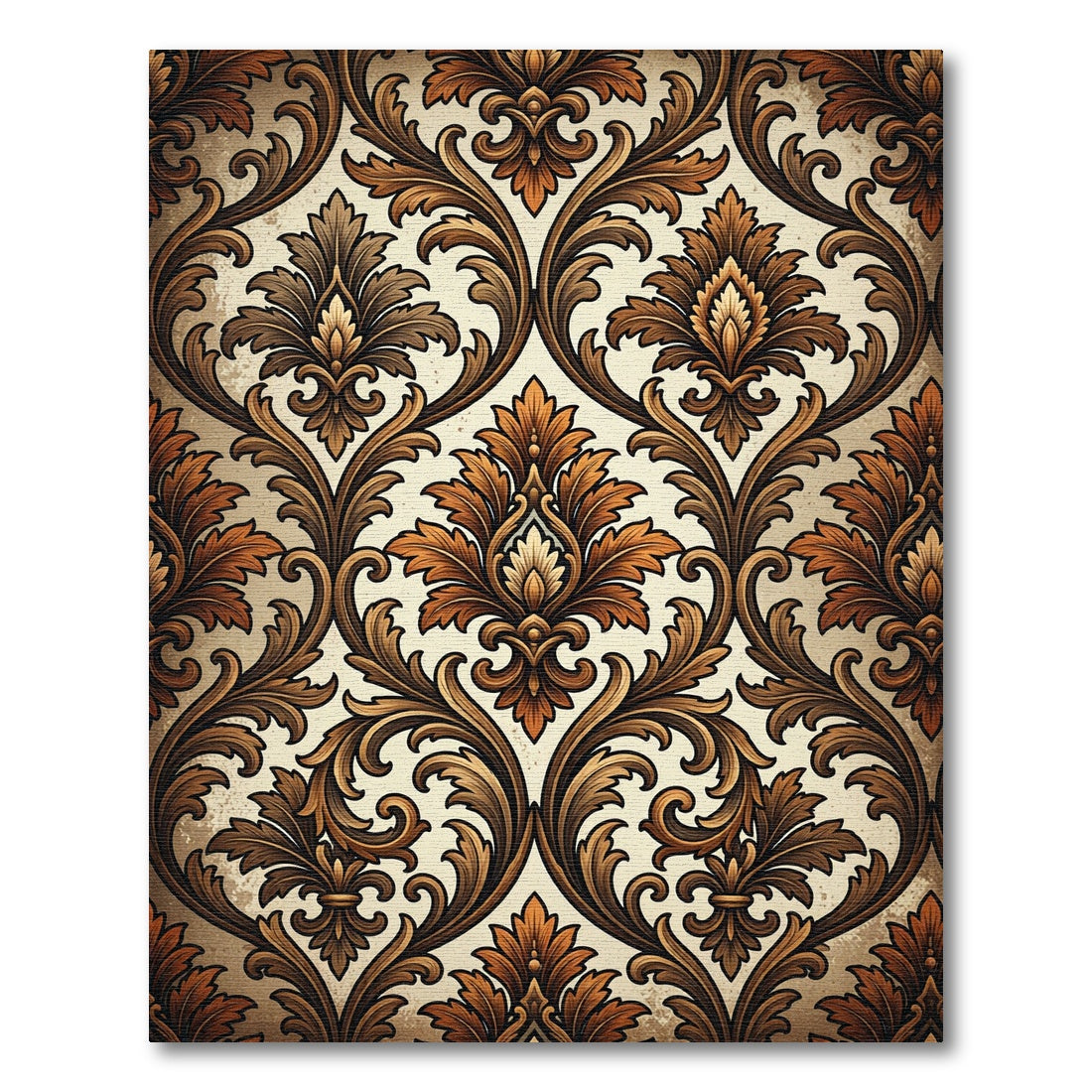 Ornate Brown Golden Acanthus Swirl Rug