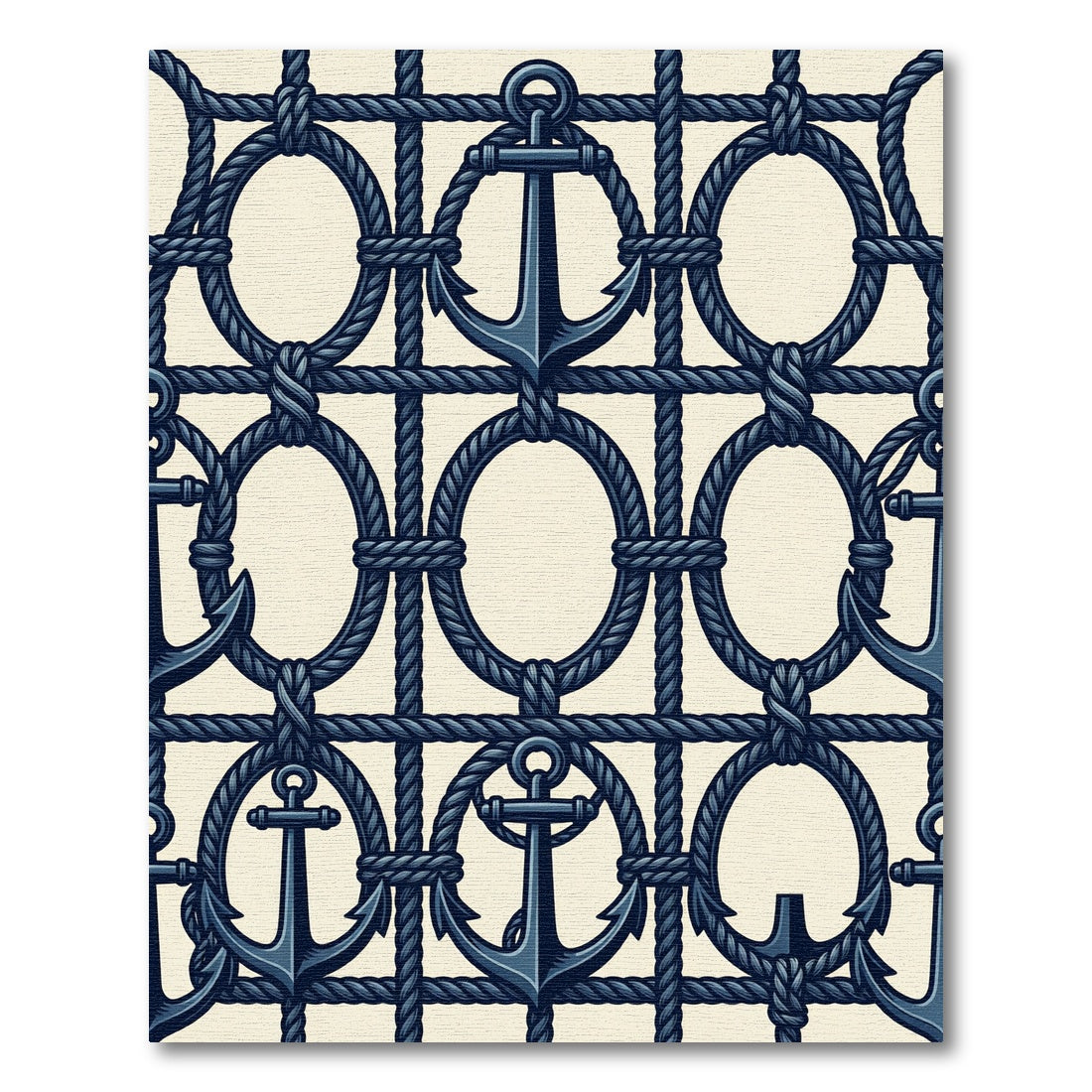 Deep Blue Nautical Anchor Chain Rug