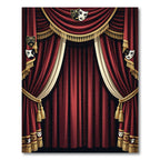 Dramatic Crimson Theatrical Mask Curtain Rug