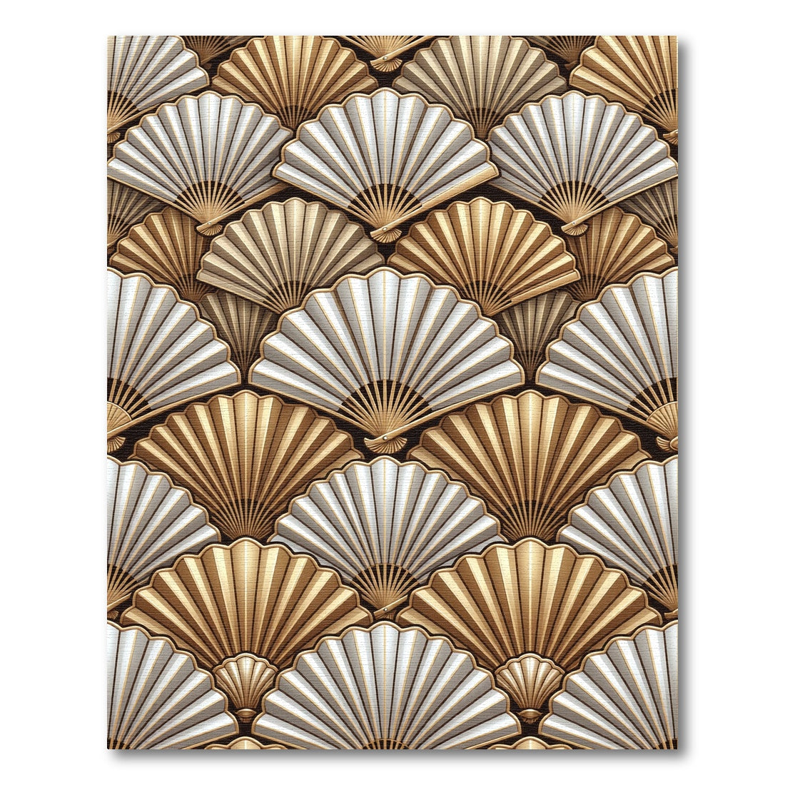 Gold White Fan Art Deco Rug