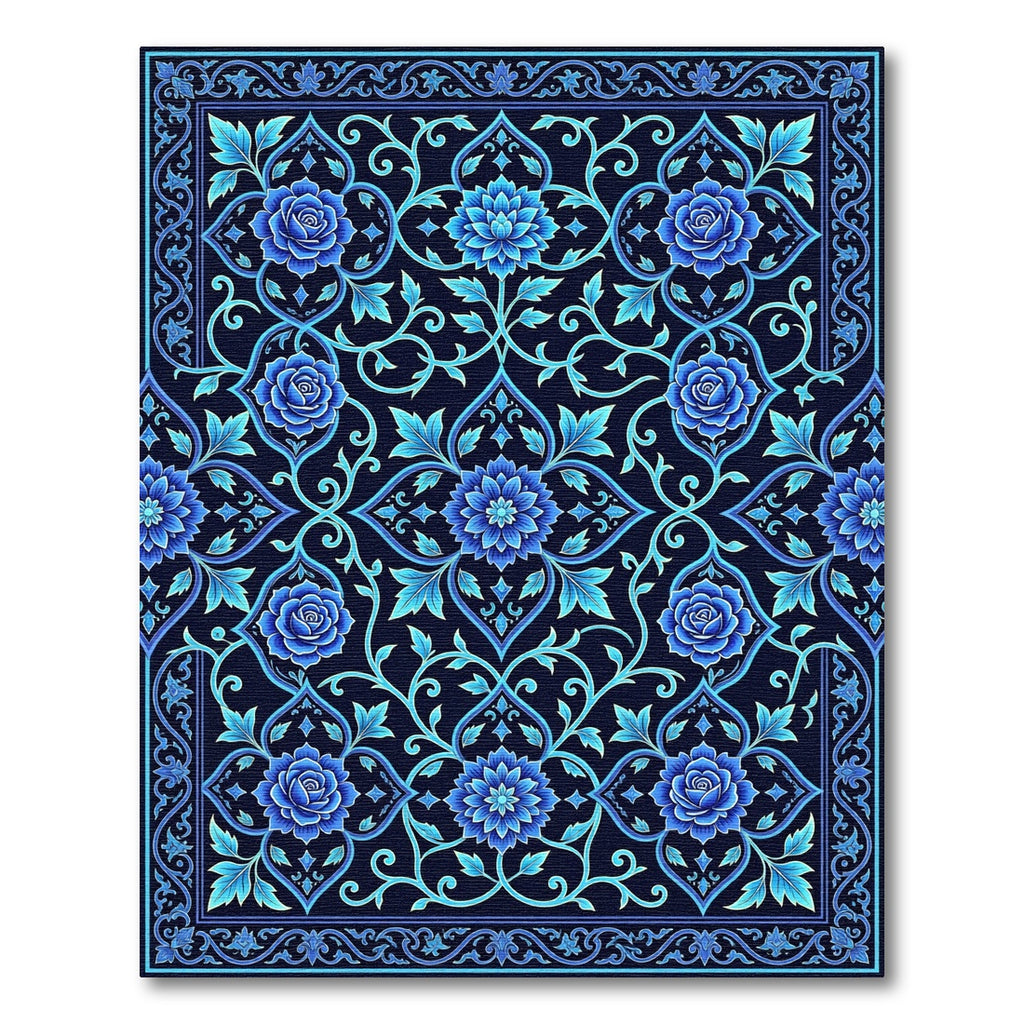 Midnight Blue Floral Arabesque Rug