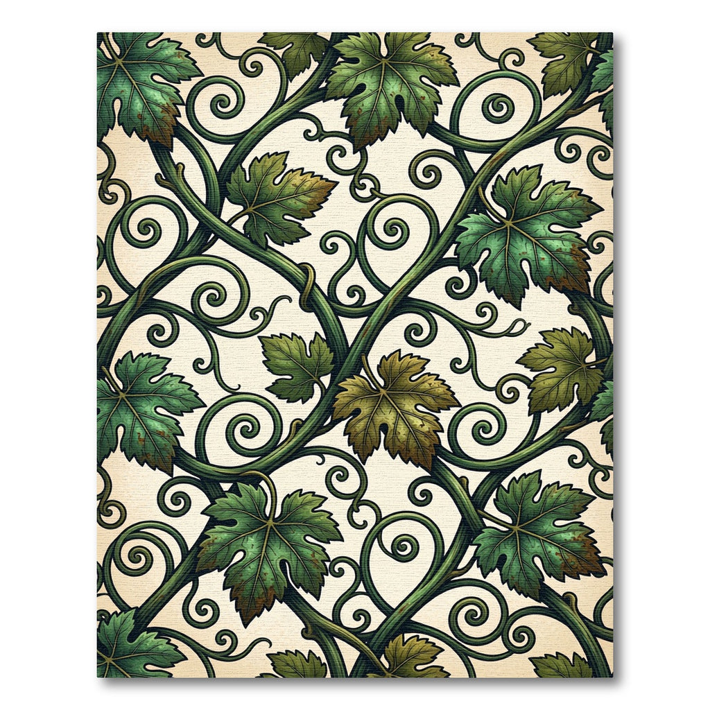 Vintage Green Grape Vine Scroll Rug