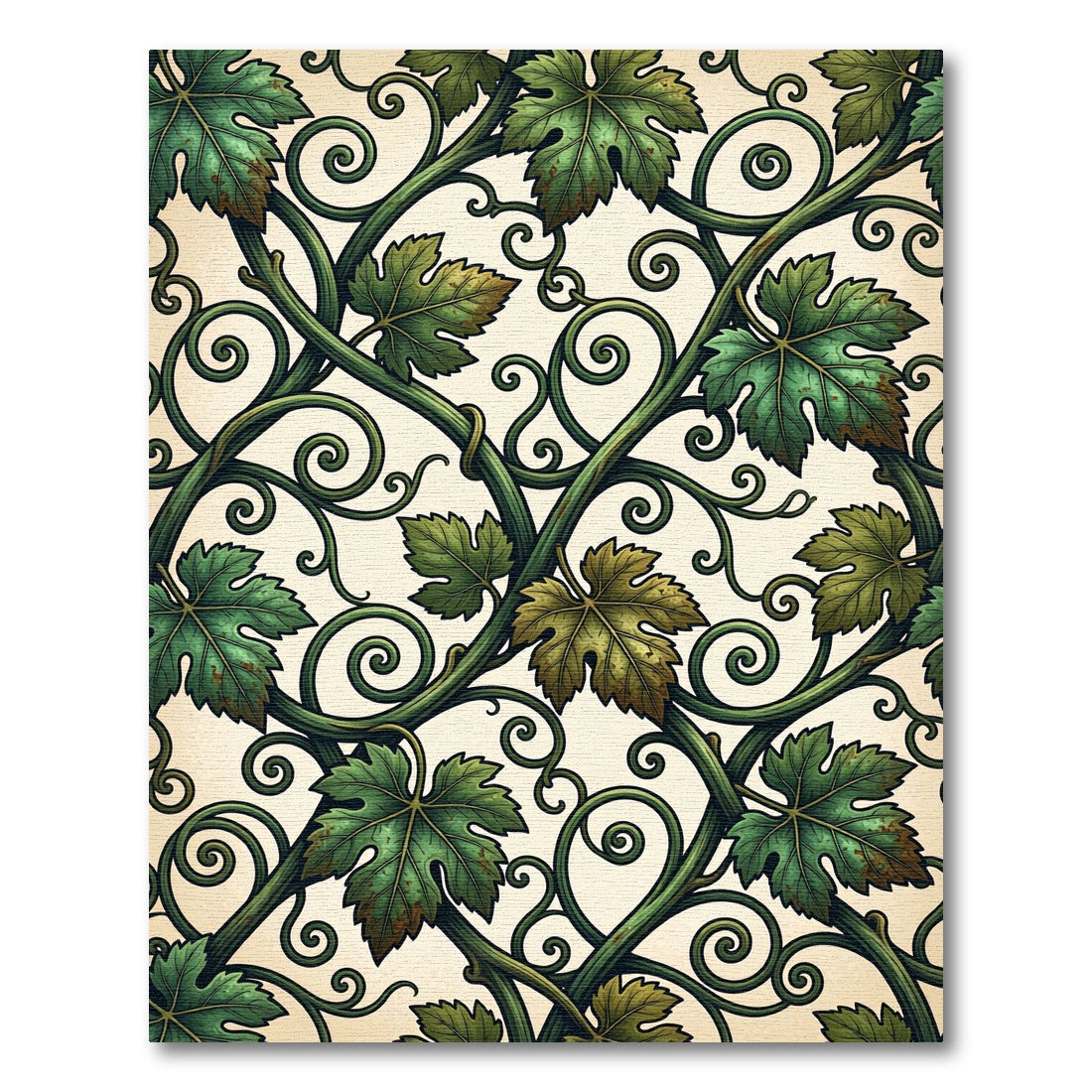 Vintage Green Grape Vine Scroll Rug
