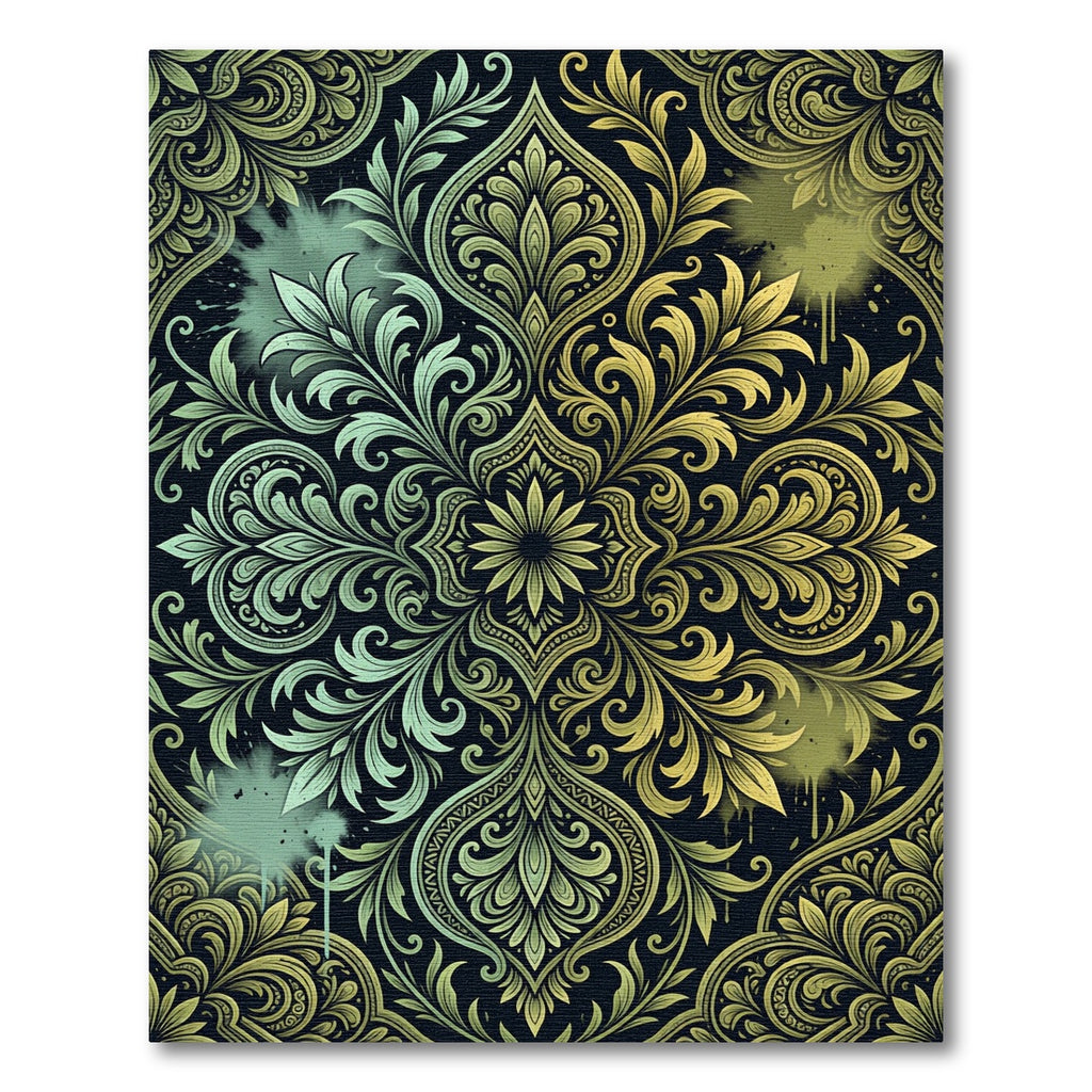 Vintage Sage and Gold Floral Medallion Rug
