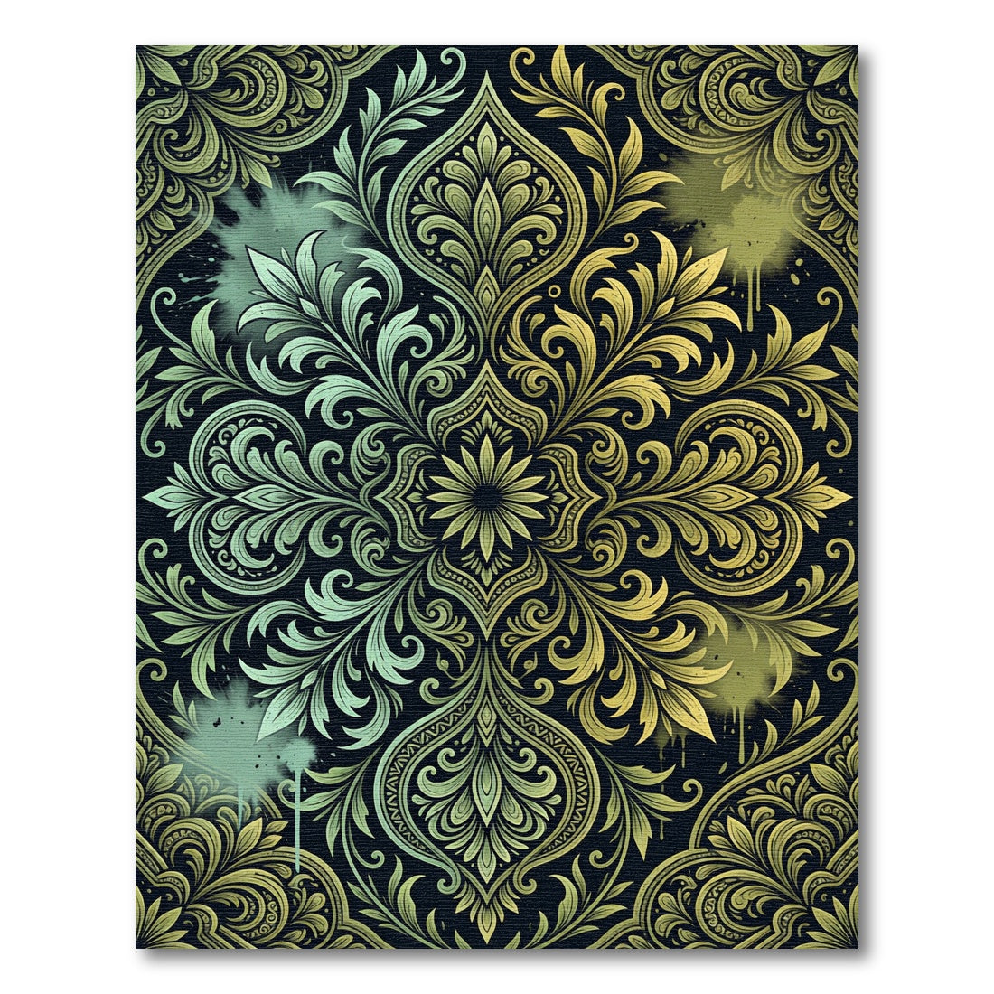 Vintage Sage and Gold Floral Medallion Rug