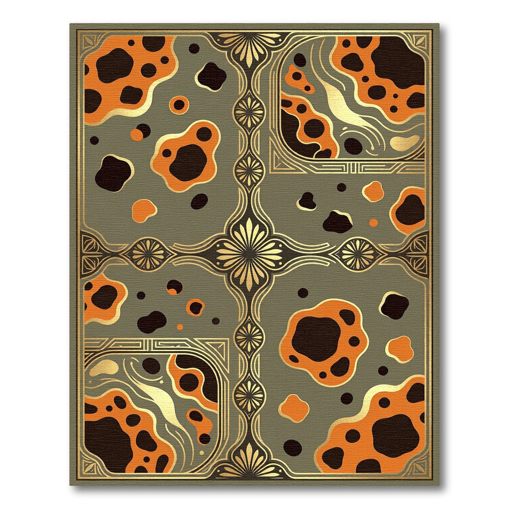 Art Deco Amber Ochre Abstract Grid Rug