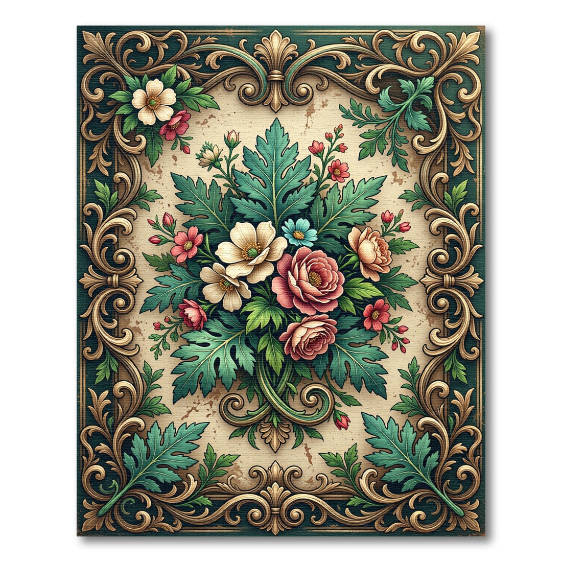 Vintage Floral Bouquet Ornate Filigree Rug