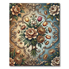 Elegant Floral Bouquet Ornate Filigree Rug