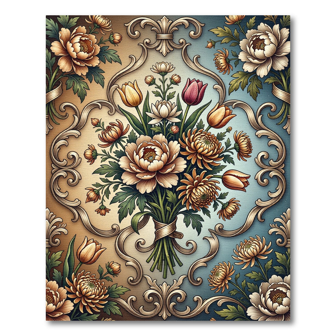 Elegant Floral Bouquet Ornate Filigree Rug