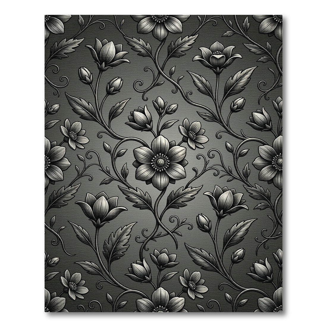 Monochromatic Floral Vine Embellishment Rug