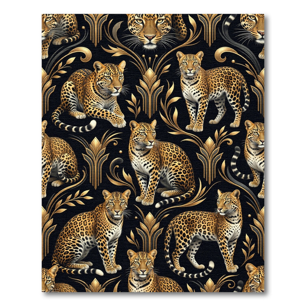 Golden Leopard Art Deco Floral Rug
