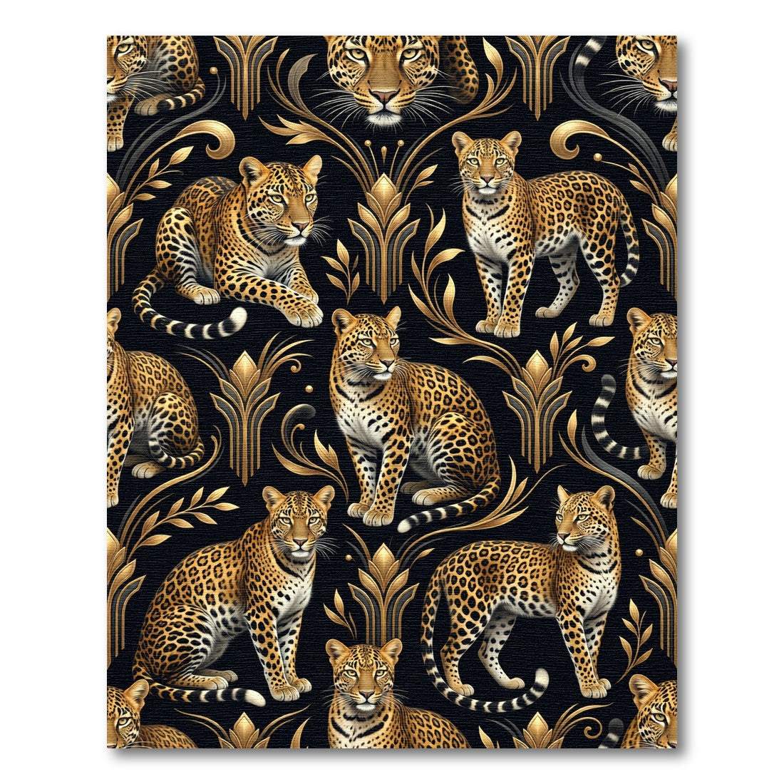 Golden Leopard Art Deco Floral Rug