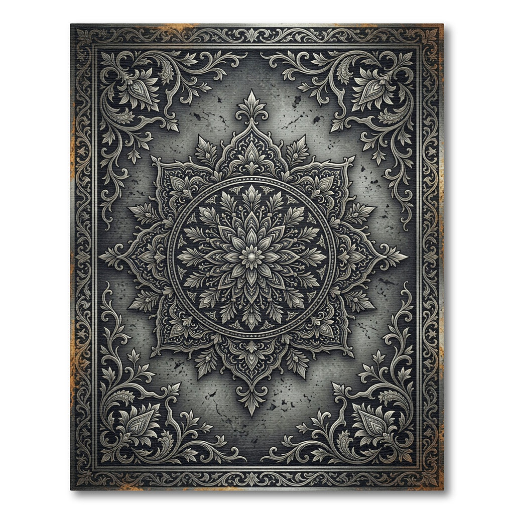 Intricate Slate Ornate Floral Medallion Rug