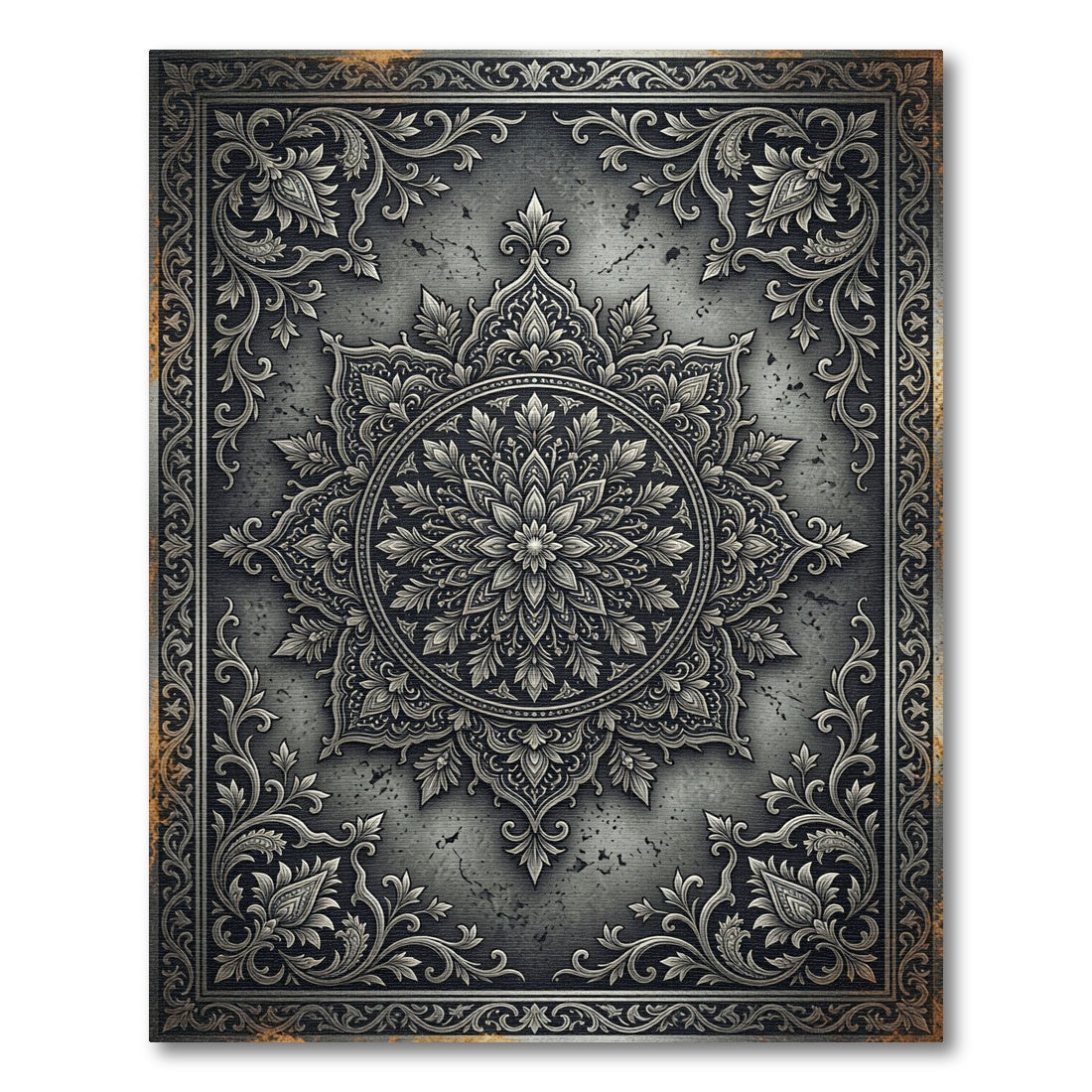 Intricate Slate Ornate Floral Medallion Rug