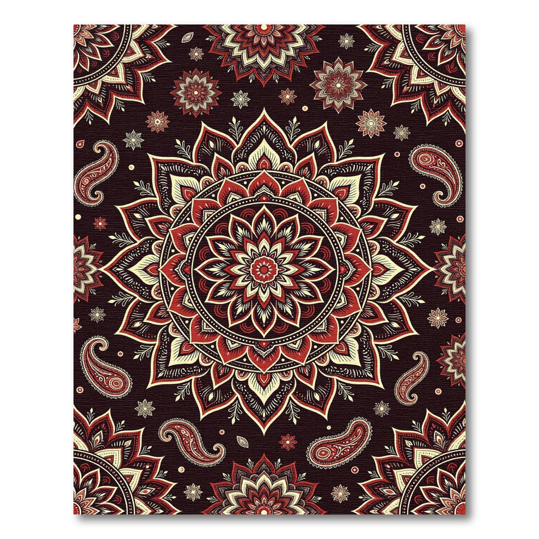 Crimson Cream Mandala Paisley Blend Rug