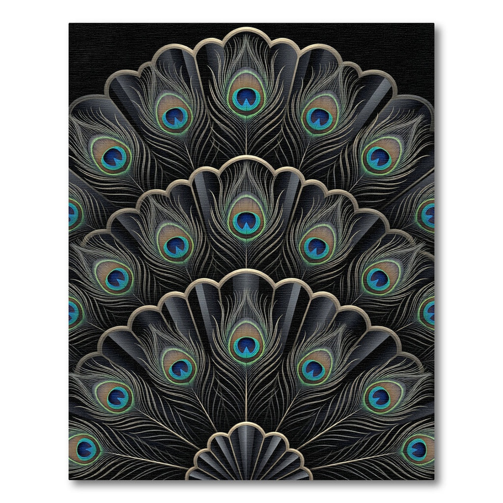 Elegant Black Peacock Feather Fan Rug
