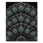 Elegant Black Peacock Feather Fan Rug