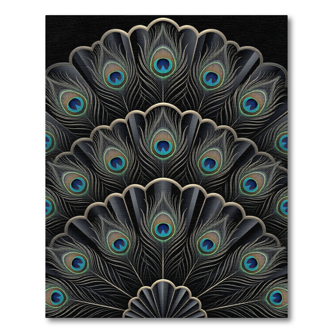 Elegant Black Peacock Feather Fan Rug