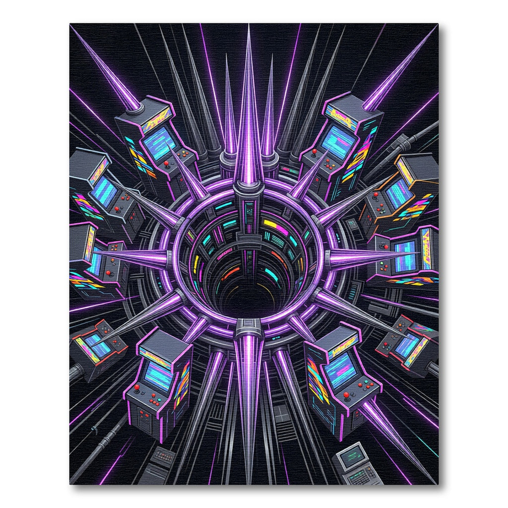 Neon Arcade Portal Cyberpunk Art Rug