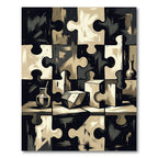 Monochromatic Abstract Geometric Jigsaw Puzzle Rug