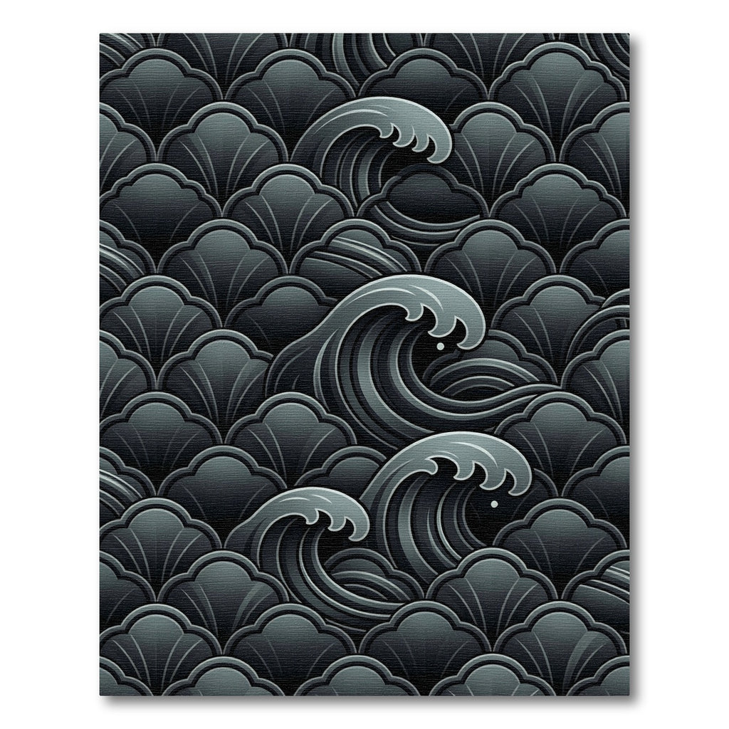 Dark Gray Ocean Wave Composition Rug