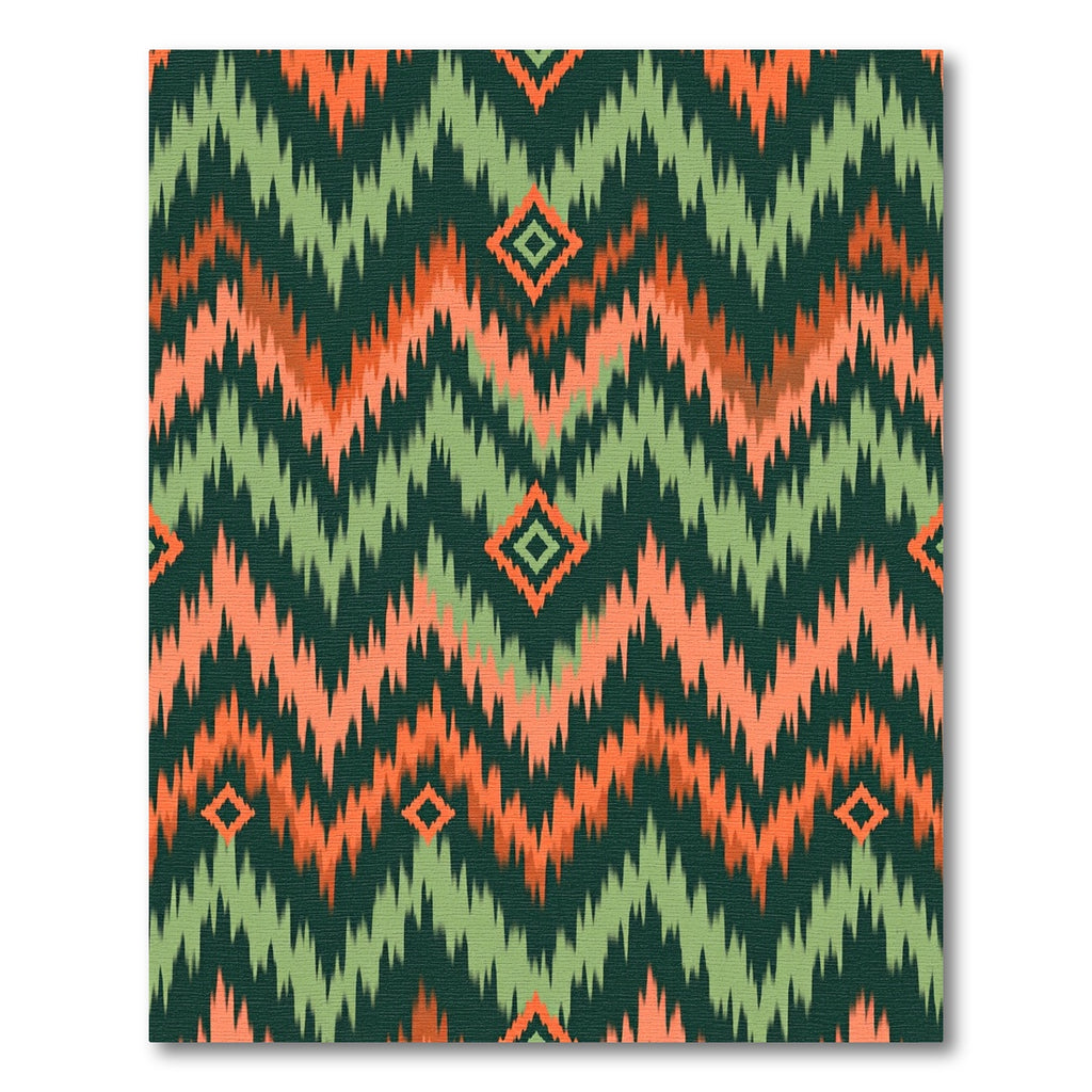 Green and Orange Chevron Diamond Ikat Rug