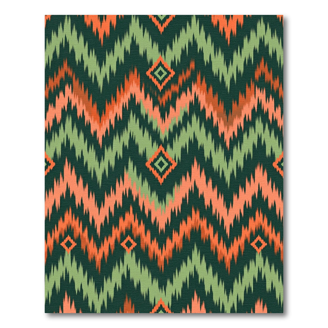 Green and Orange Chevron Diamond Ikat Rug