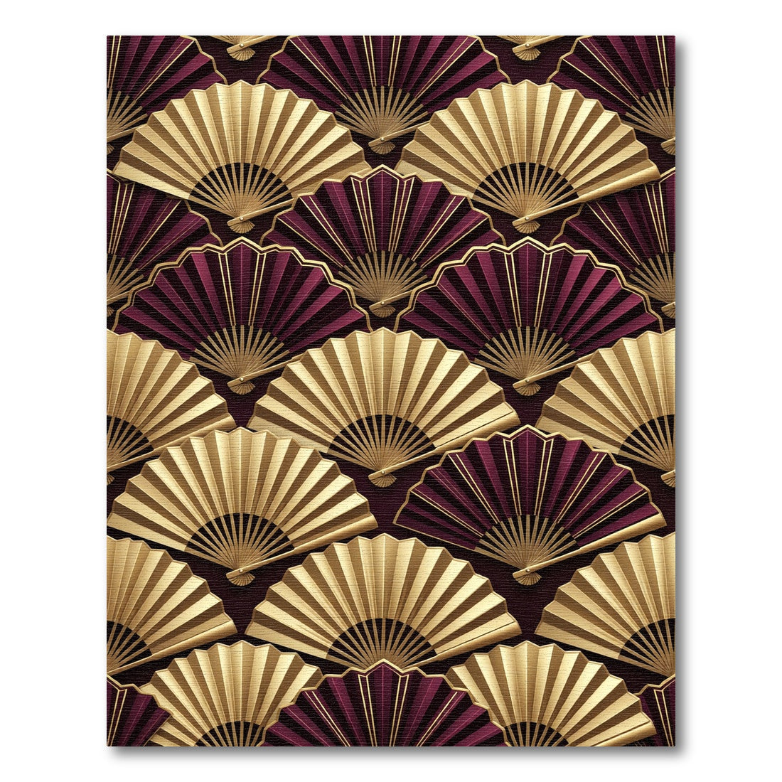 Gold and Burgundy Art Deco Fans Rug
