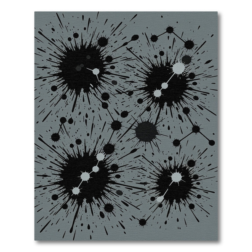 Modern Gray Ink Splatter Abstract Art Rug