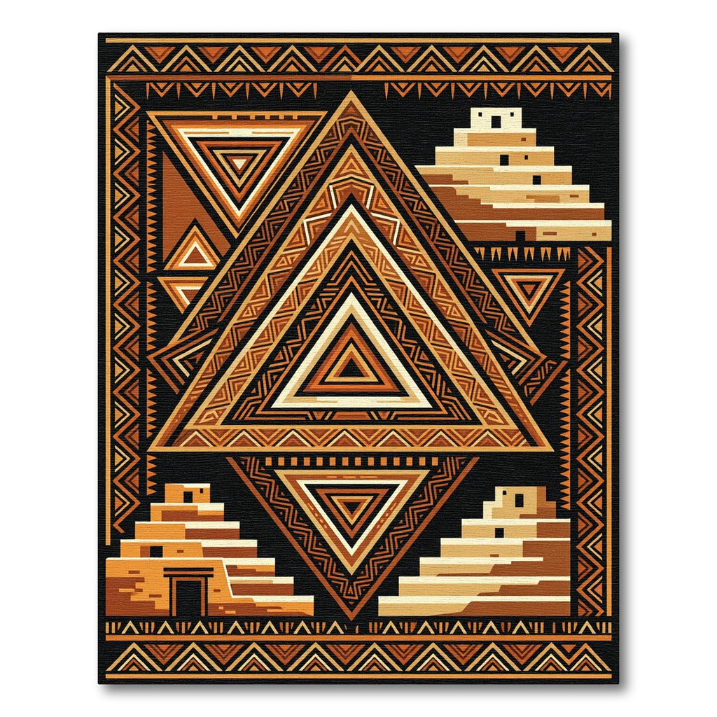Terracotta Geometric Pyramid Composition Rug