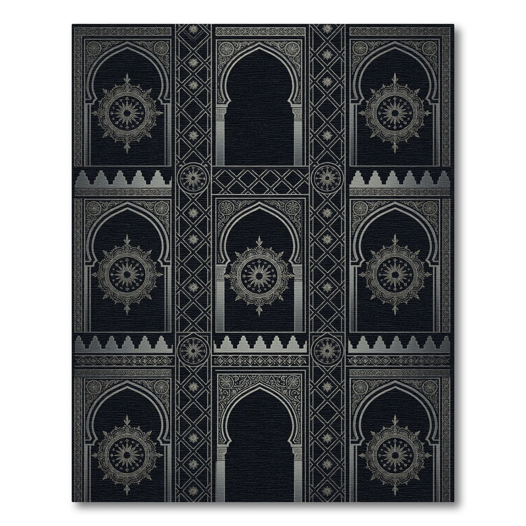 Black Silver Arched Medallion Pattern Rug