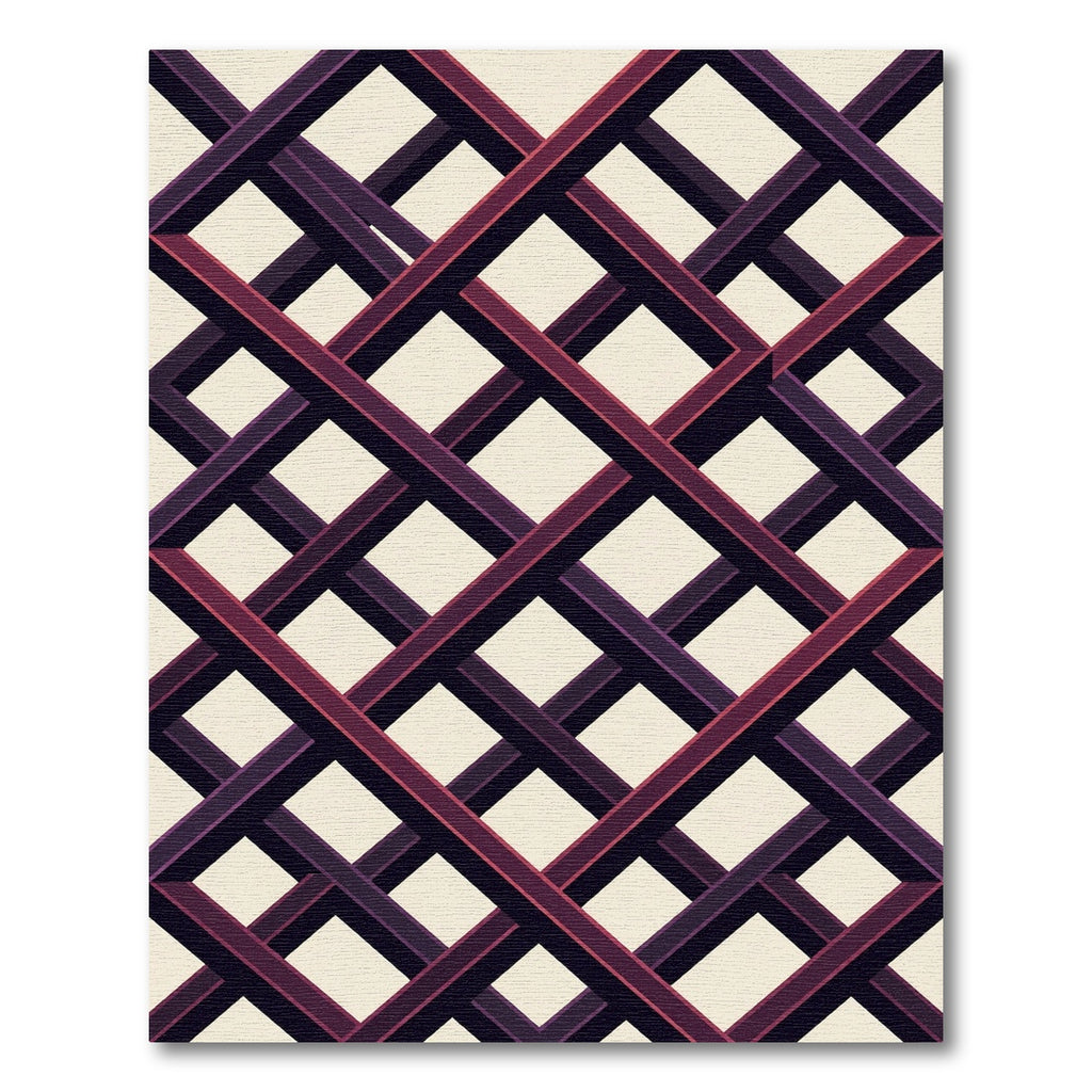 Modern Crimson Black Geometric Grid Rug