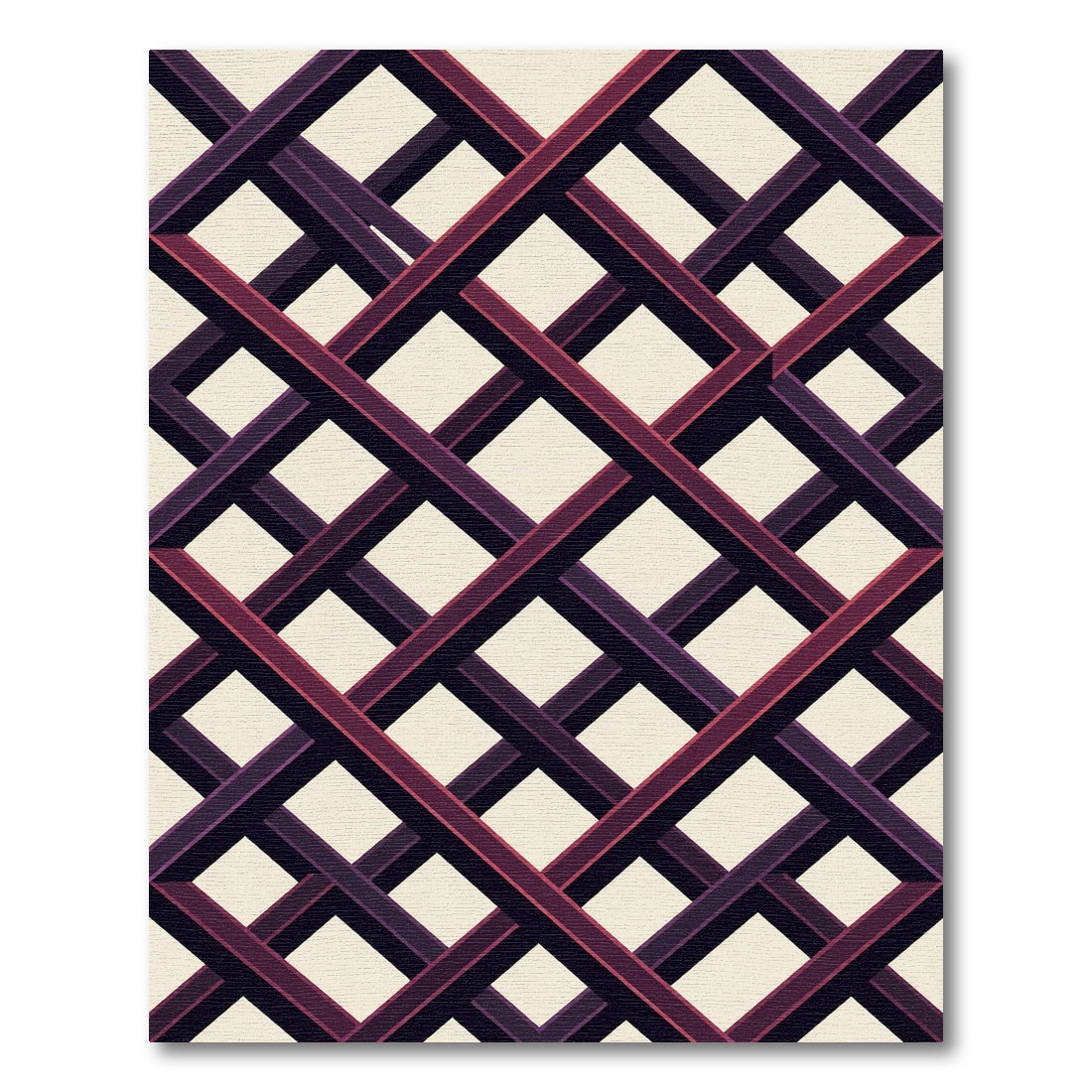 Modern Crimson Black Geometric Grid Rug