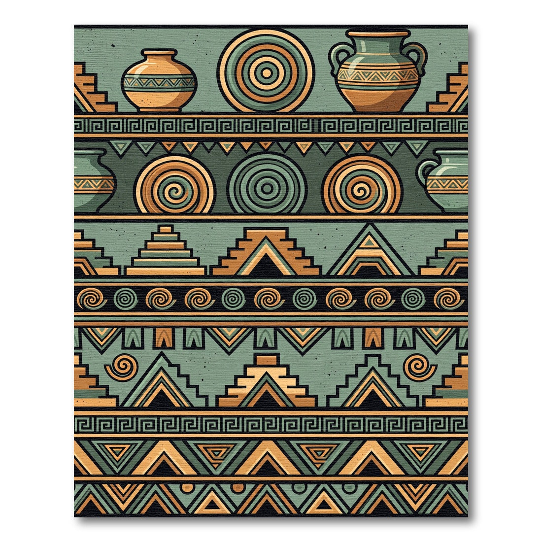 Earthen Aztec Geometric Terracotta Sage Arcs Rug