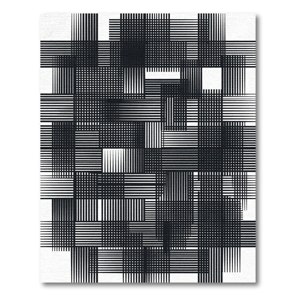 Monochromatic Abstract Geometric Grid Line Art Rug