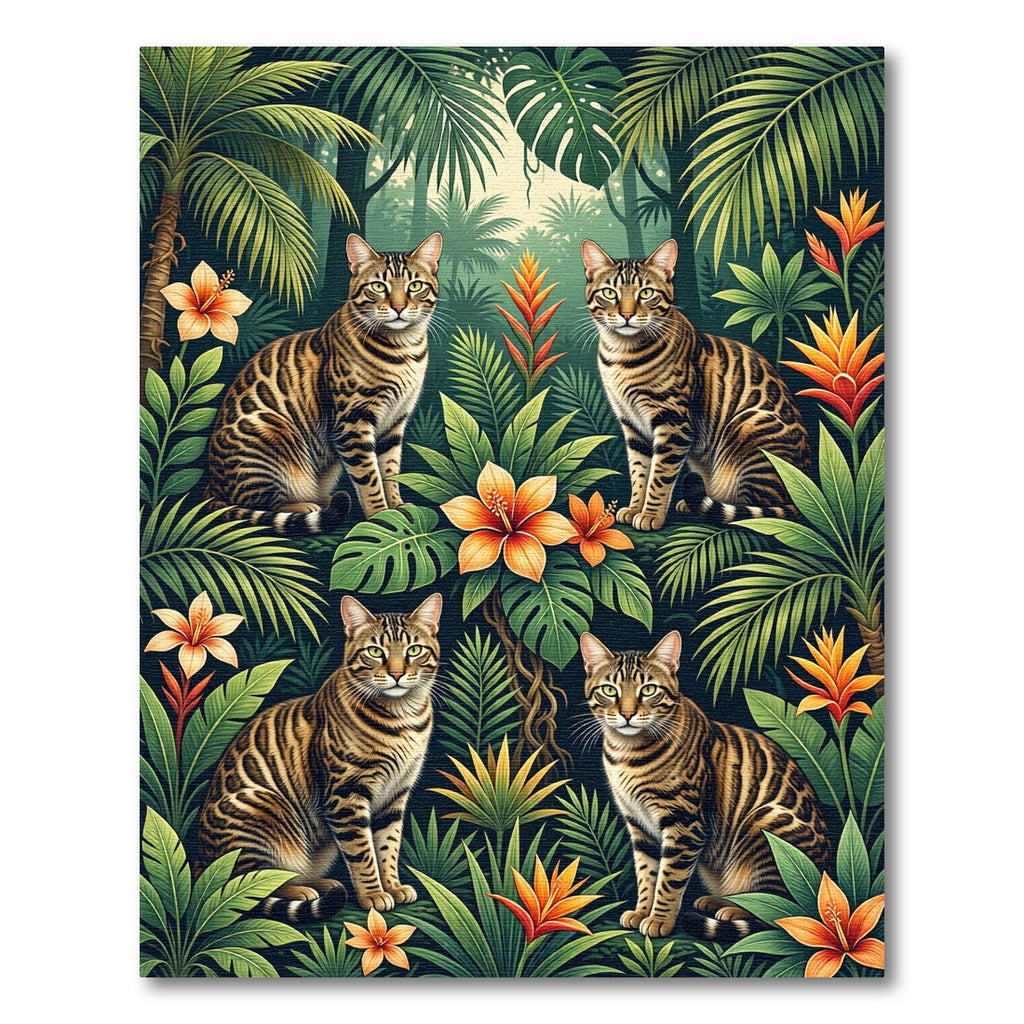 Vibrant Jungle Cats Tropical Blooms Rug