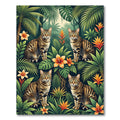 Vibrant Jungle Cats Tropical Blooms Rug
