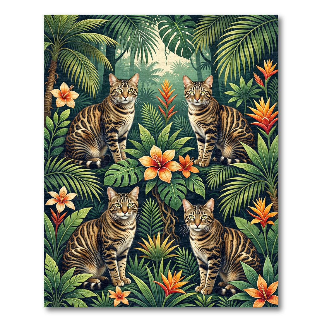 Vibrant Jungle Cats Tropical Blooms Rug