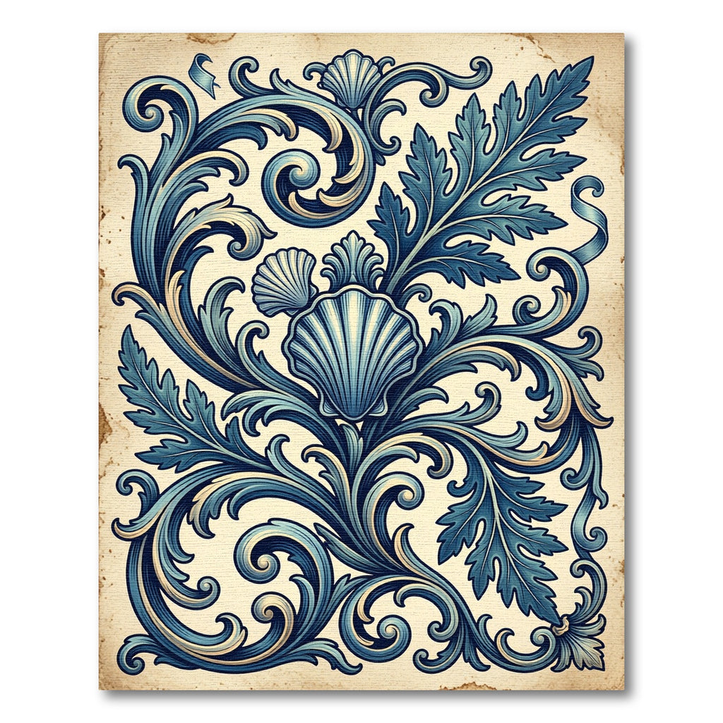 Elegant Blue Shell Acanthus Flourish Rug