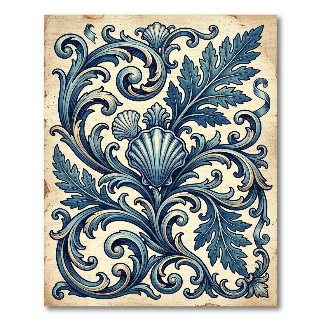 Elegant Blue Shell Acanthus Flourish Rug