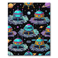 Colorful Galactic Cute Lander Exploration Rug