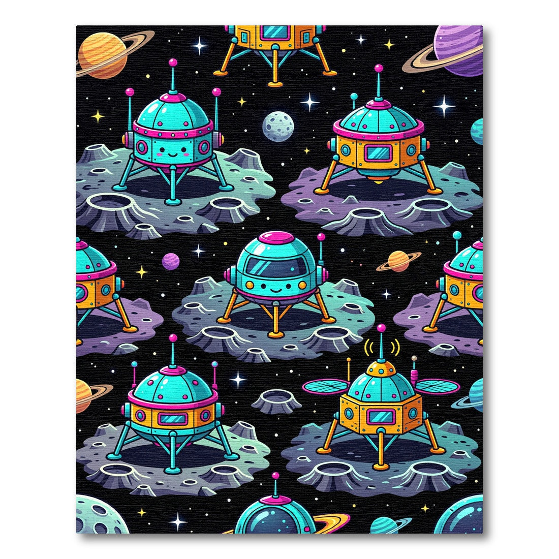 Colorful Galactic Cute Lander Exploration Rug
