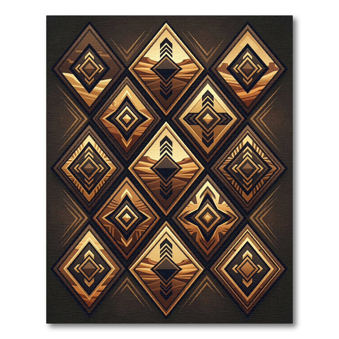 Geometric Golden Desert Diamond Mosaic Rug
